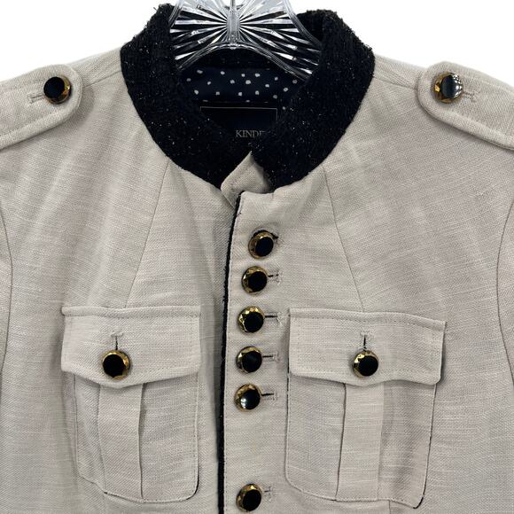 Kinder Aggugini for Macy's Cream Linen Military Black Trim Ribbon Cuff Blazer XS - Picture 4 of 12